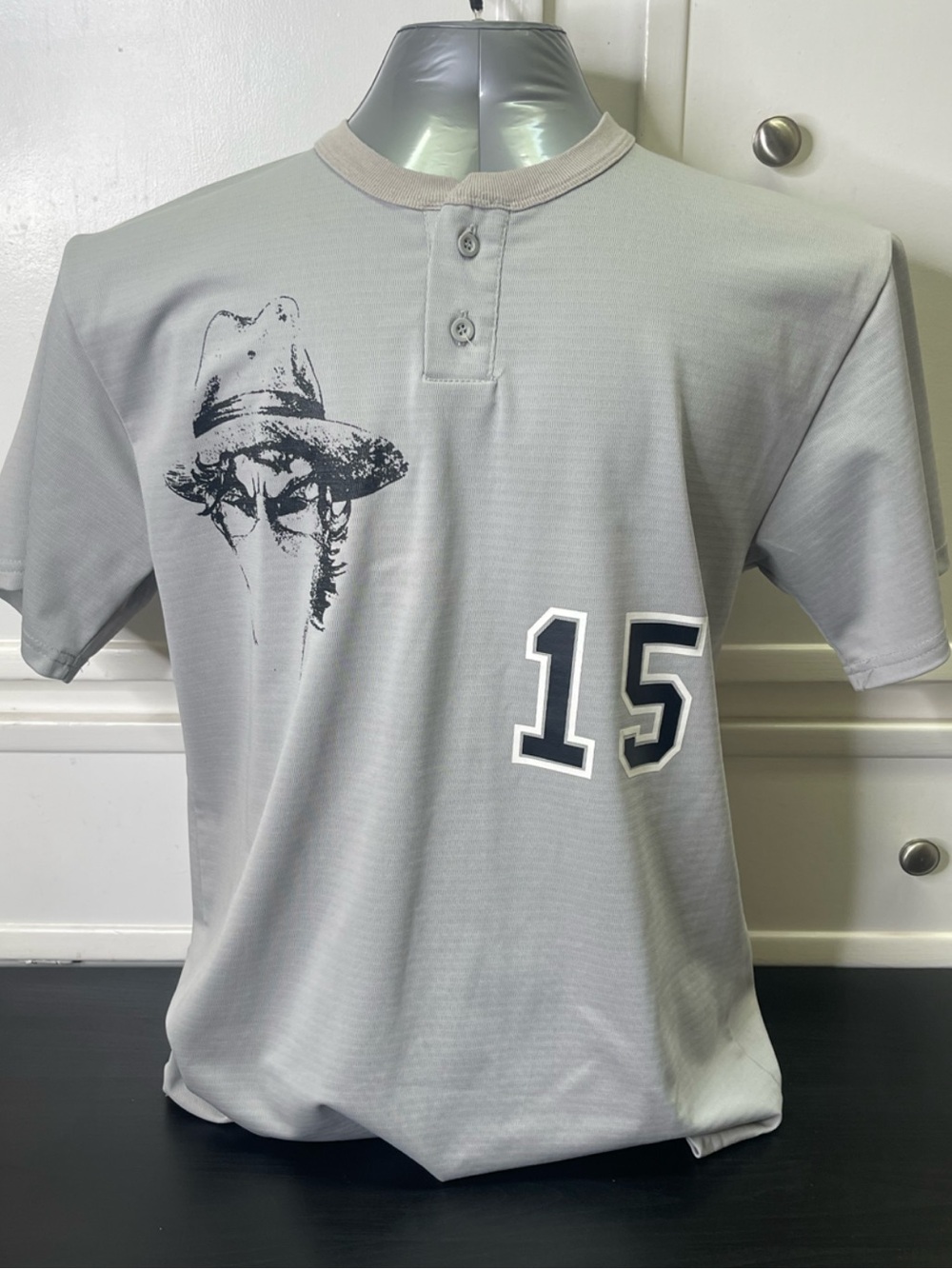 Vintage Teamwork Athletic Gray 2-Button Baseball Jersey Cowboy Graphic Men's L